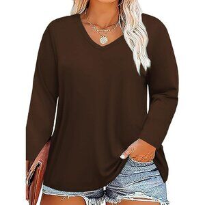 Plus Size V Neck Long Sleeve T Shirt Women Fall Tops Casual Tunic